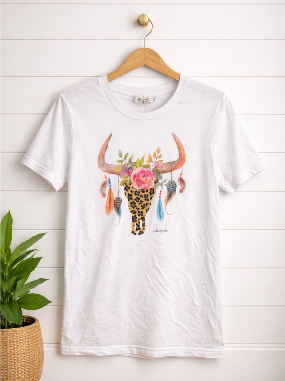 💕💜🔥 Anagails Boutique Longhorn Graphic Tee | Boho Western Floral Skull | Small